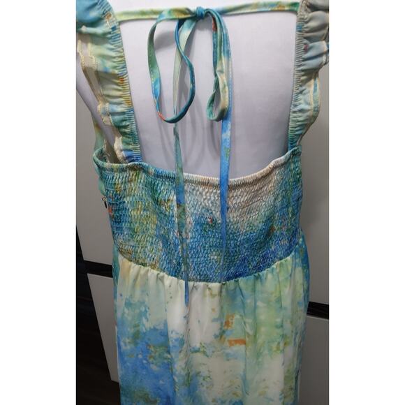 Fairycore Y2K Coquette full length dress sz 12 ruffles Floral Forest blue white - Picture 7 of 8